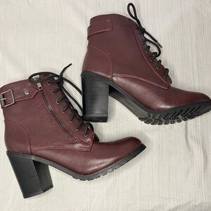 Burgundy Lace-Up Ankle Boots